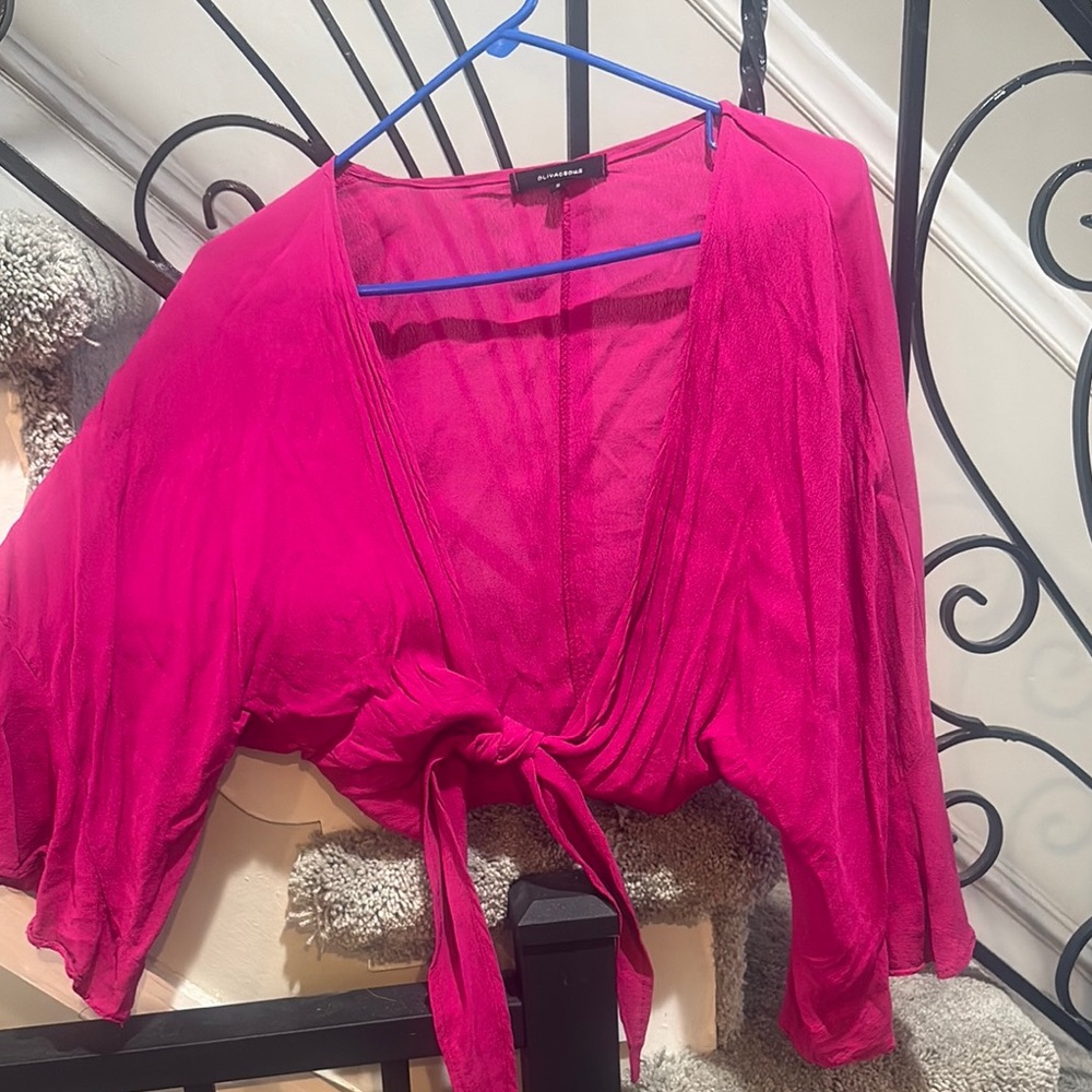 Fuchsia Tie-Front Blouse